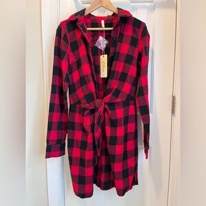 NWT Elan size M red & black flannel shirtdress. 100% cotton. Cottagegore